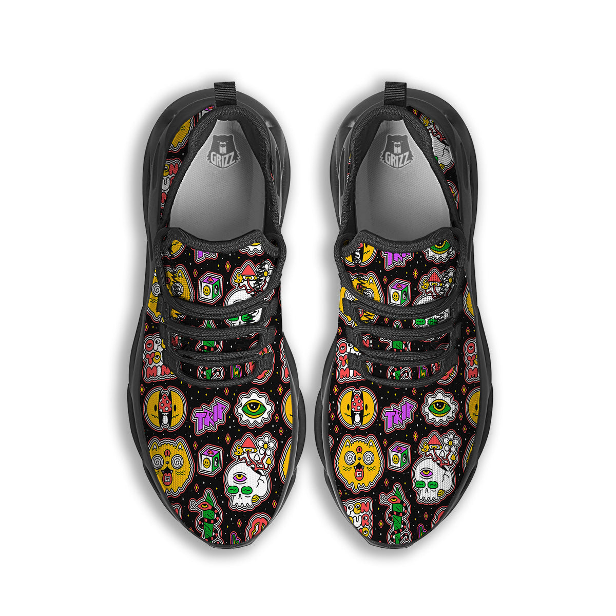 Psychedelic Funny Crazy Colorful Print Pattern Black Running Shoes-grizzshop
