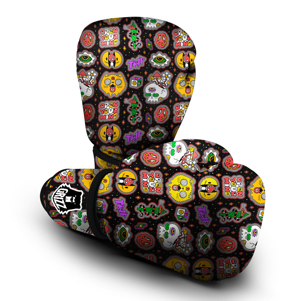 Psychedelic Funny Crazy Colorful Print Pattern Boxing Gloves-grizzshop