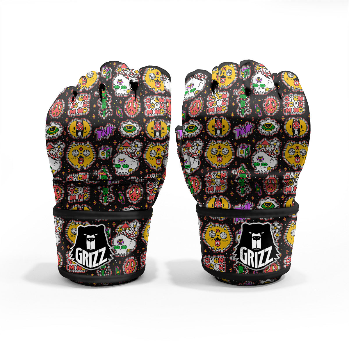 Psychedelic Funny Crazy Colorful Print Pattern MMA Gloves-grizzshop