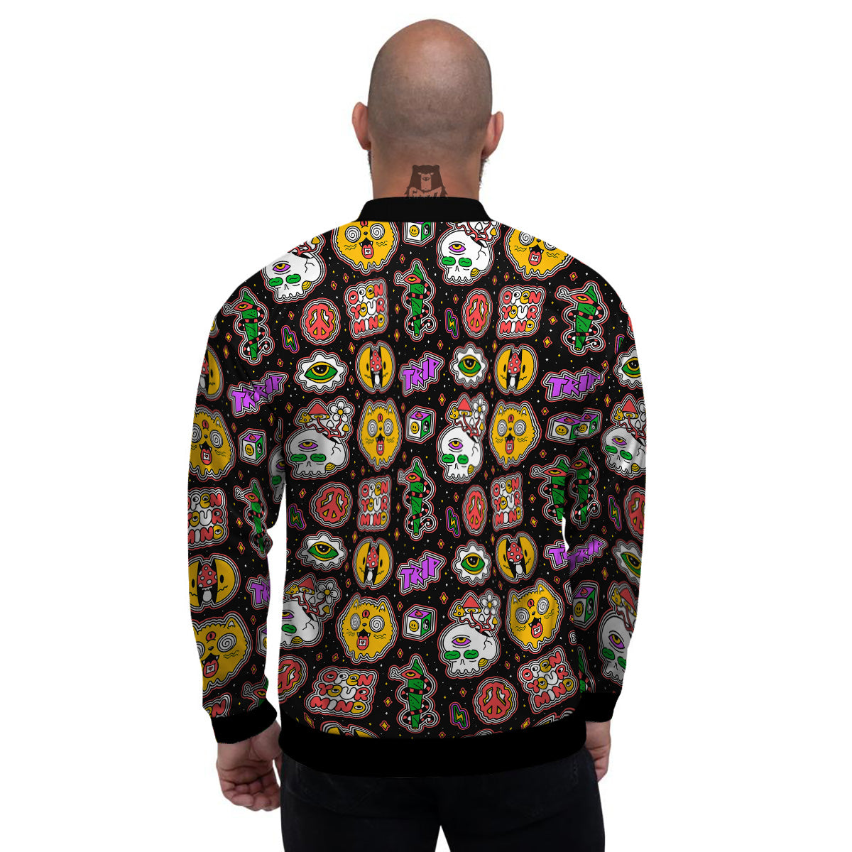 Psychedelic Funny Crazy Colorful Print Pattern Men's Bomber Jacket-grizzshop