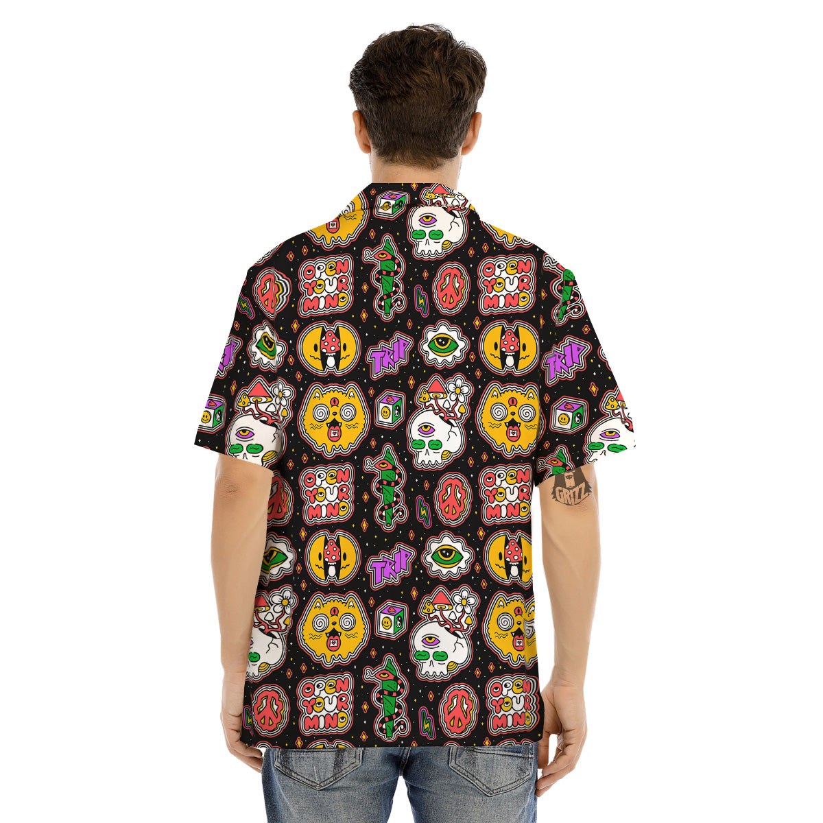 Psychedelic Funny Crazy Colorful Print Pattern Men's Hawaiian Shirt-grizzshop