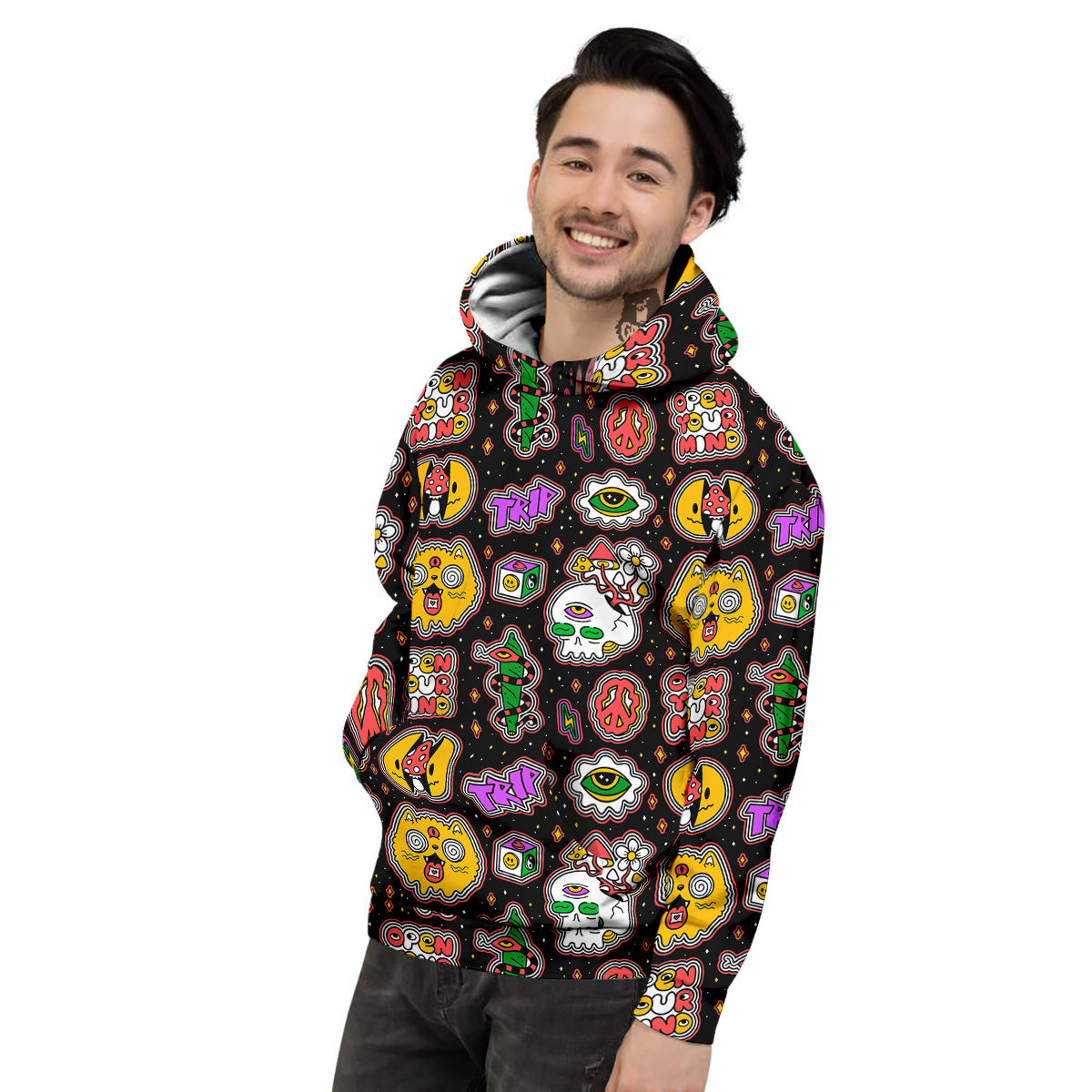Psychedelic Funny Crazy Colorful Print Pattern Men's Hoodie-grizzshop