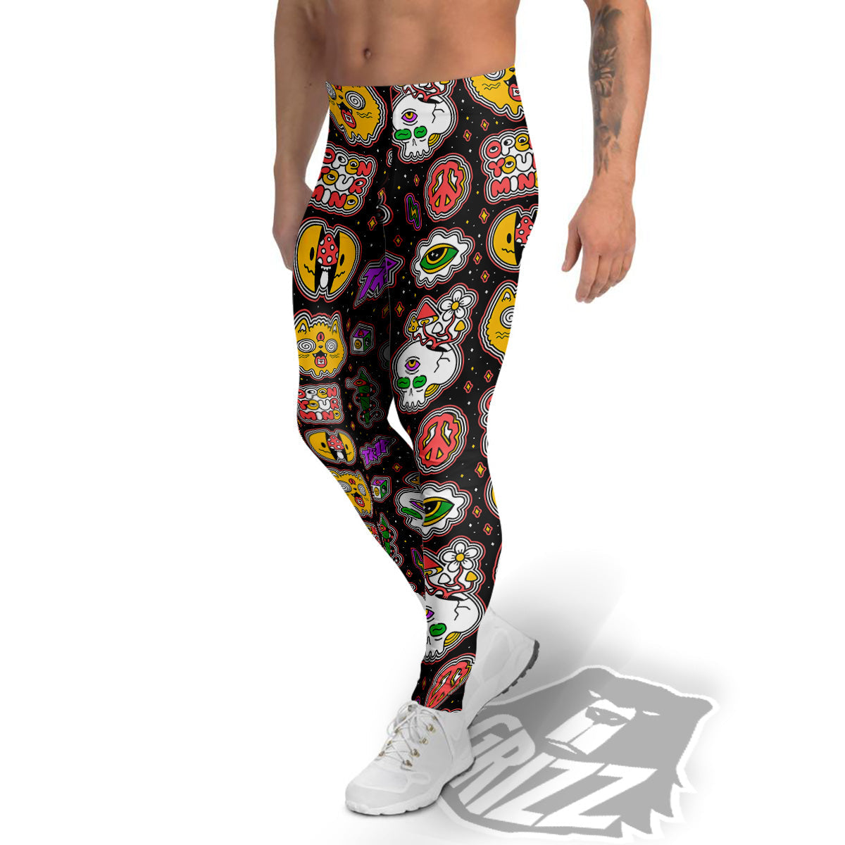 Psychedelic Funny Crazy Colorful Print Pattern Men's Leggings-grizzshop