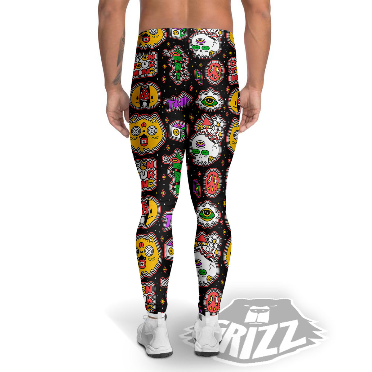 Psychedelic Funny Crazy Colorful Print Pattern Men's Leggings-grizzshop