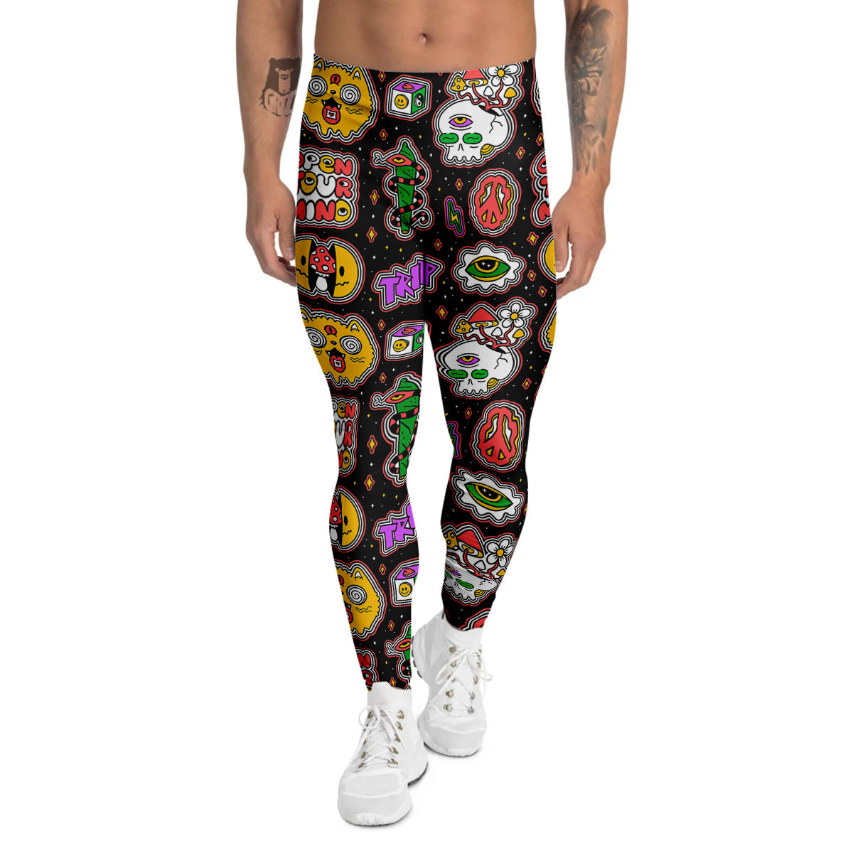 Psychedelic Funny Crazy Colorful Print Pattern Men's Leggings-grizzshop