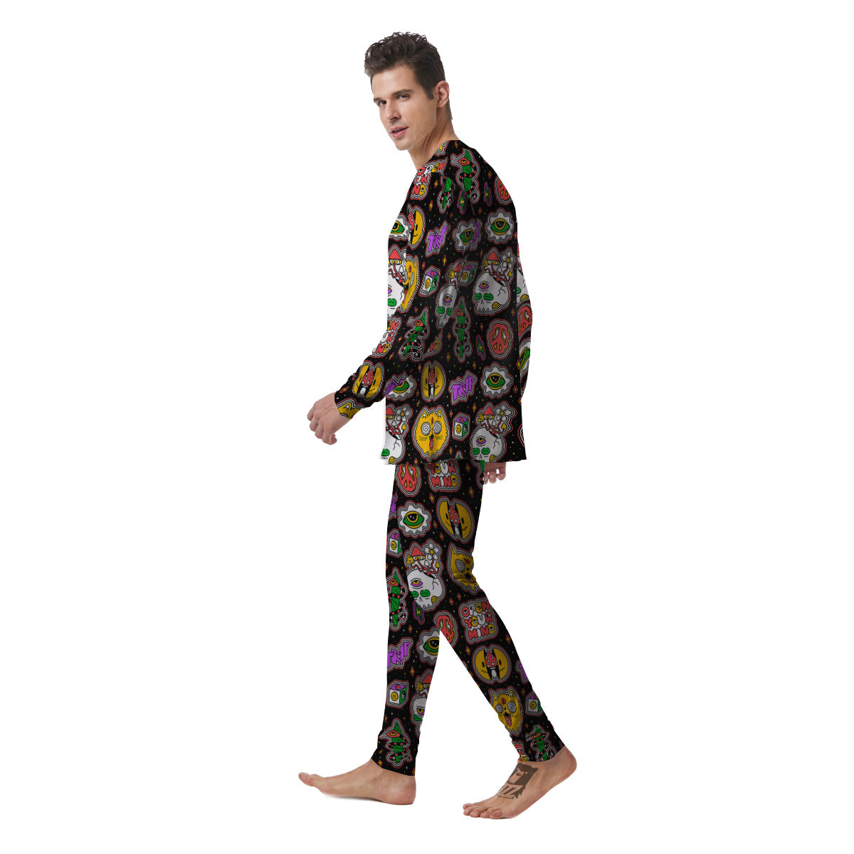 Psychedelic Funny Crazy Colorful Print Pattern Men's Pajamas-grizzshop