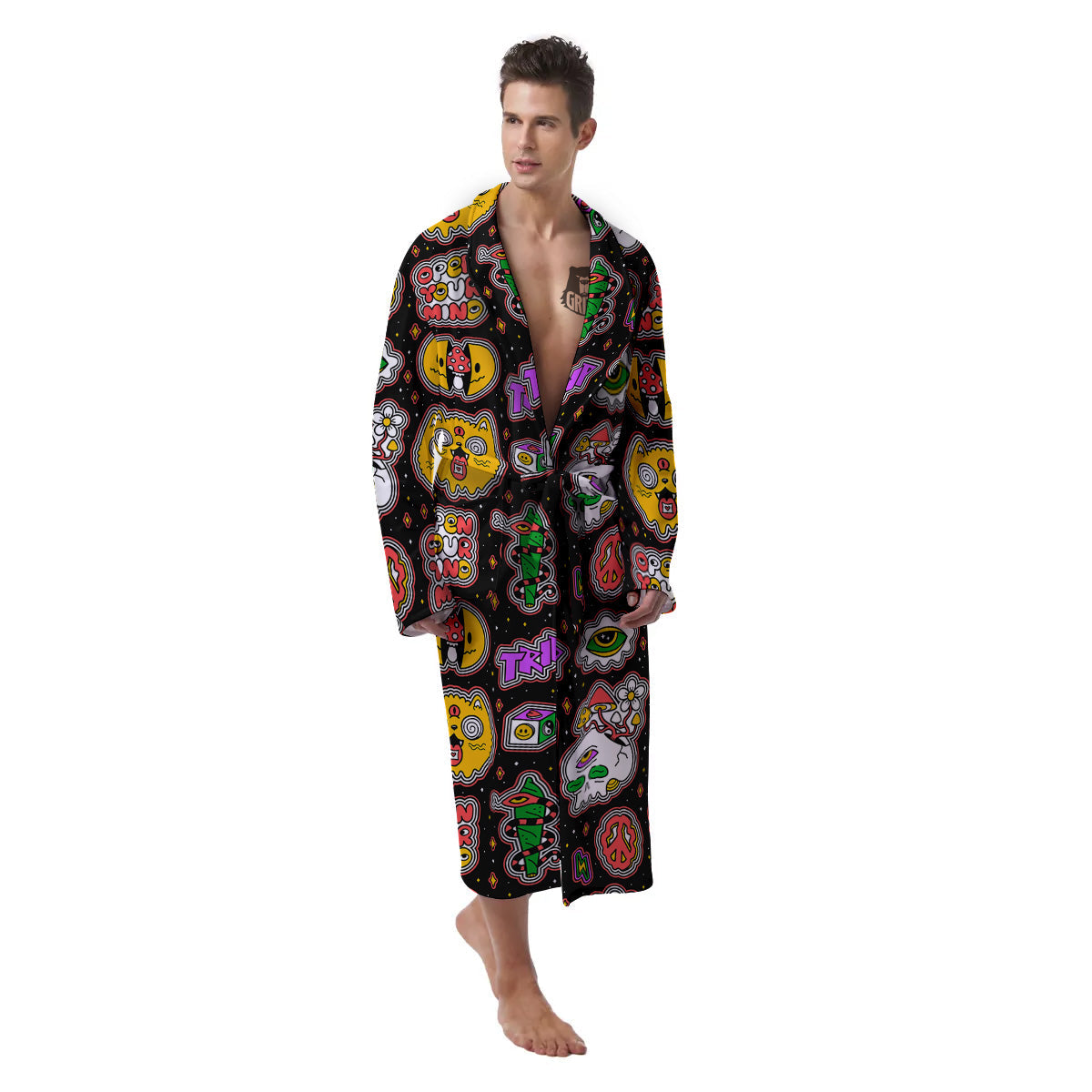 Psychedelic Funny Crazy Colorful Print Pattern Men's Robe-grizzshop