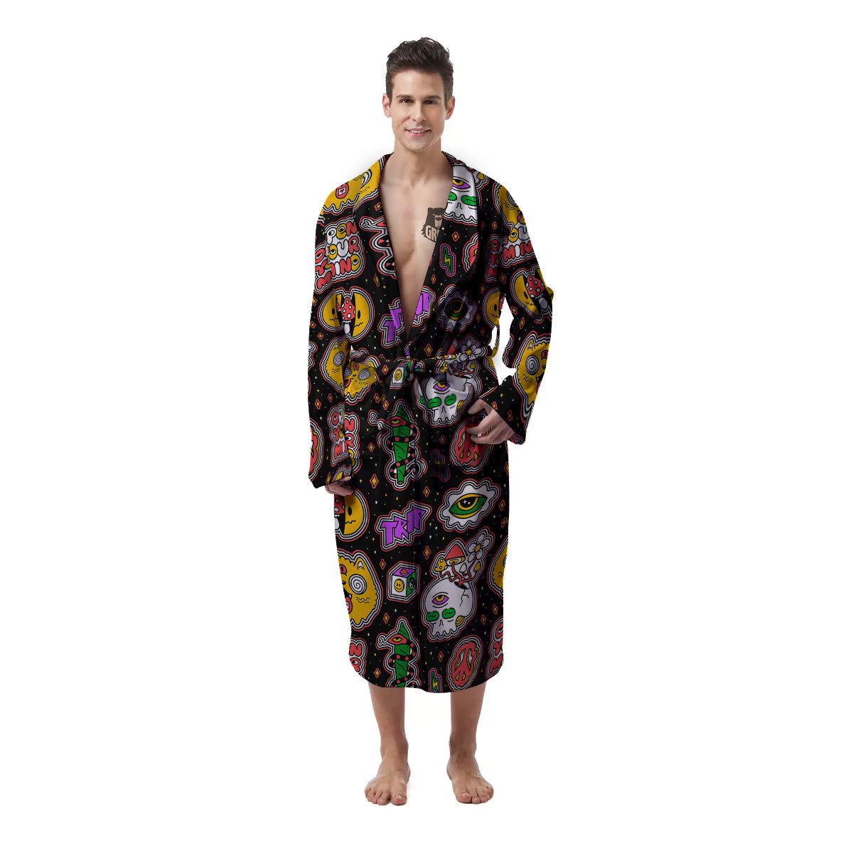 Psychedelic Funny Crazy Colorful Print Pattern Men's Robe-grizzshop
