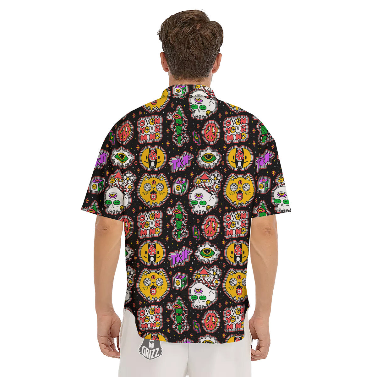 Psychedelic Funny Crazy Colorful Print Pattern Men's Short Sleeve Shirts-grizzshop