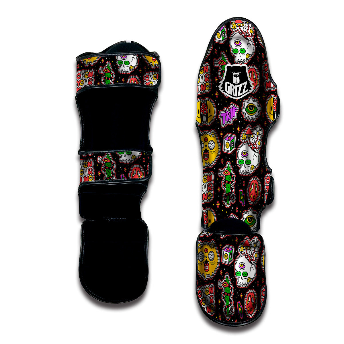 Psychedelic Funny Crazy Colorful Print Pattern Muay Thai Shin Guards-grizzshop