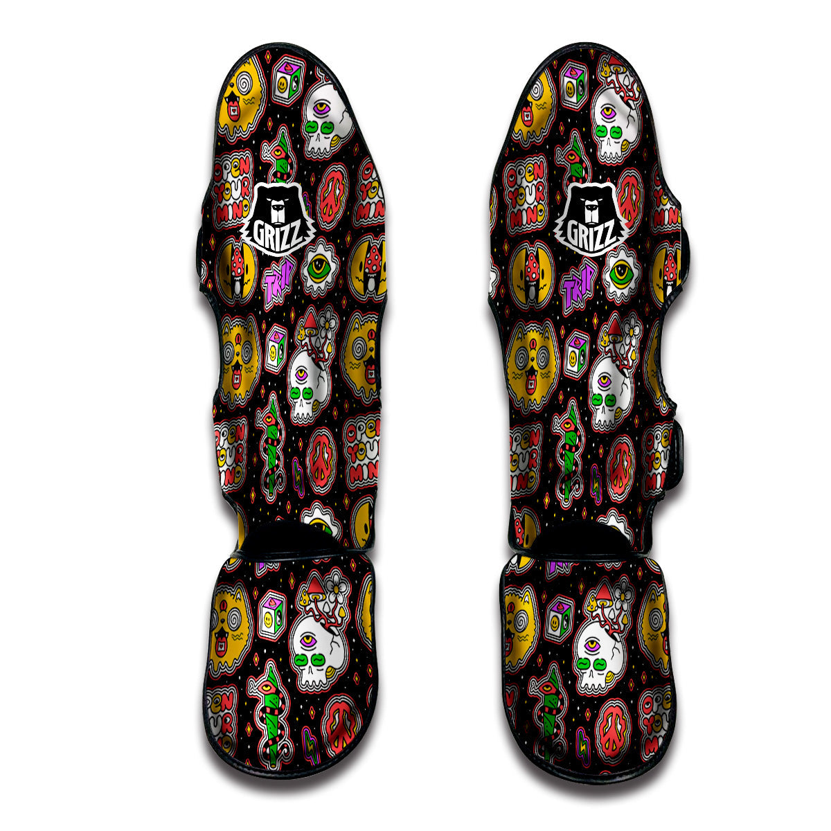 Psychedelic Funny Crazy Colorful Print Pattern Muay Thai Shin Guards-grizzshop