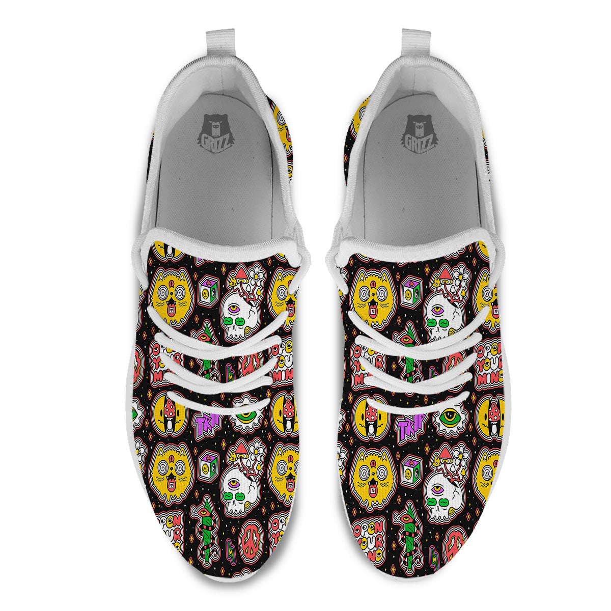 Psychedelic Funny Crazy Colorful Print Pattern White Athletic Shoes-grizzshop