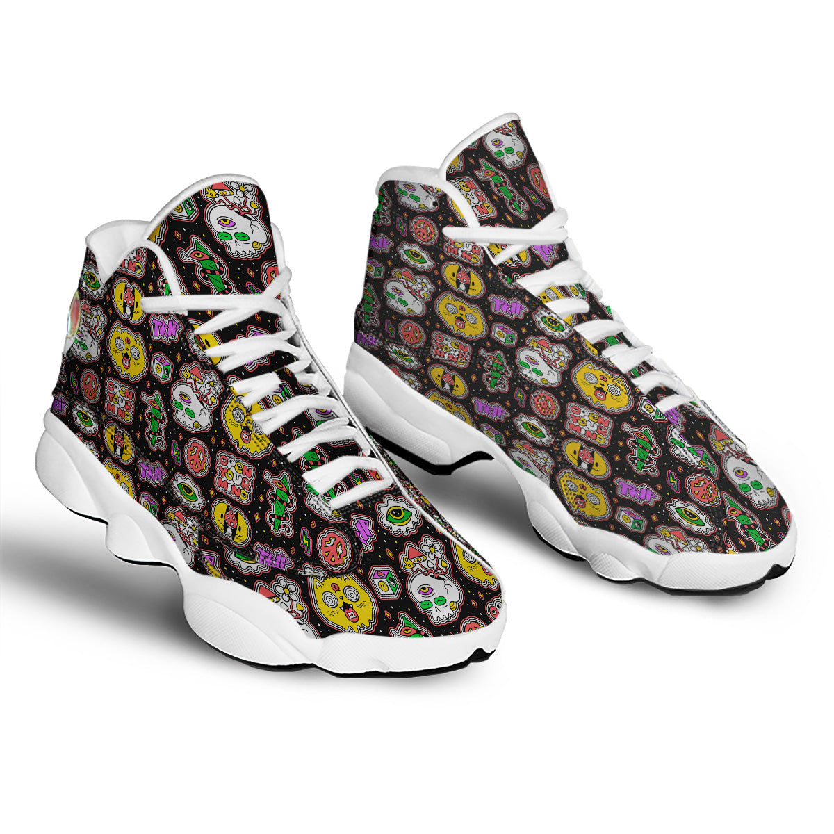 Psychedelic Funny Crazy Colorful Print Pattern White Basketball Shoes-grizzshop