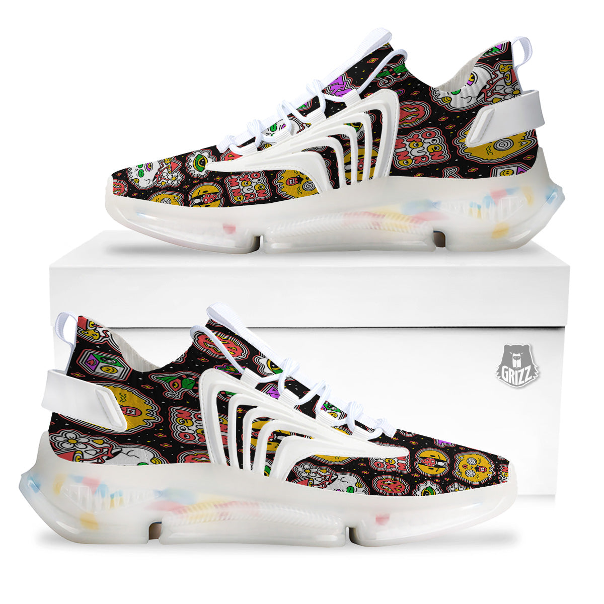 Psychedelic Funny Crazy Colorful Print Pattern White Gym Shoes-grizzshop