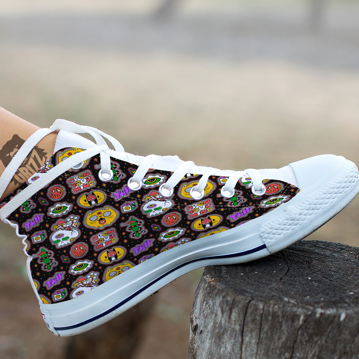 Psychedelic Funny Crazy Colorful Print Pattern White High Top Shoes-grizzshop