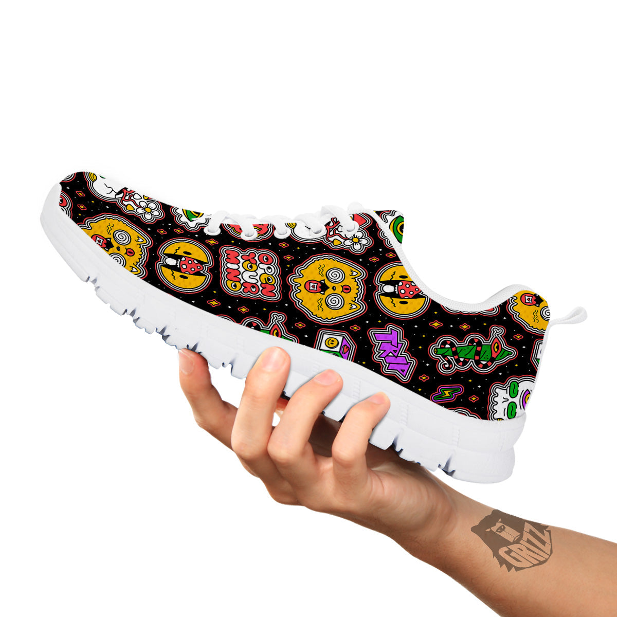 Psychedelic Funny Crazy Colorful Print Pattern White Sneaker-grizzshop