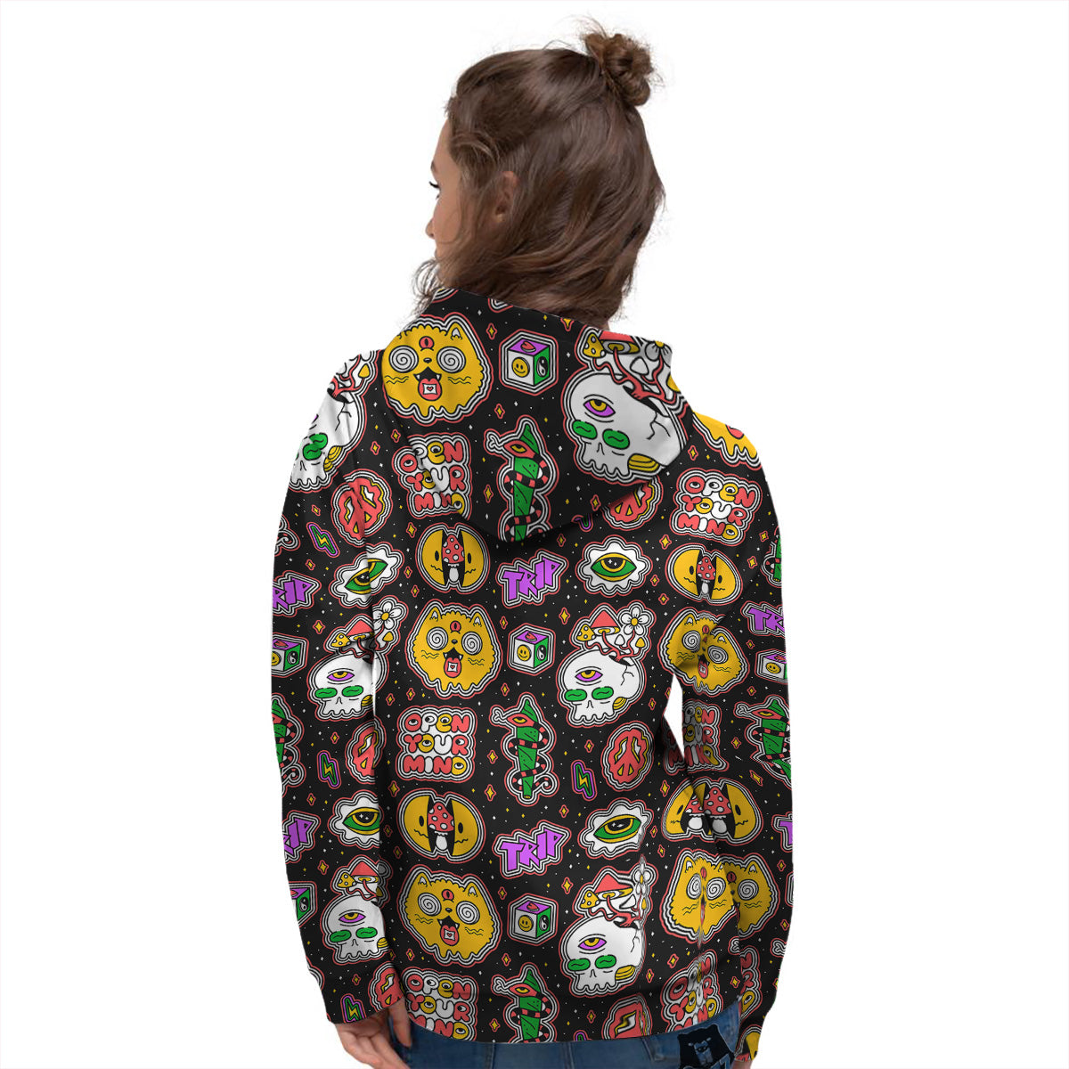Psychedelic Funny Crazy Colorful Print Pattern Women's Hoodie-grizzshop
