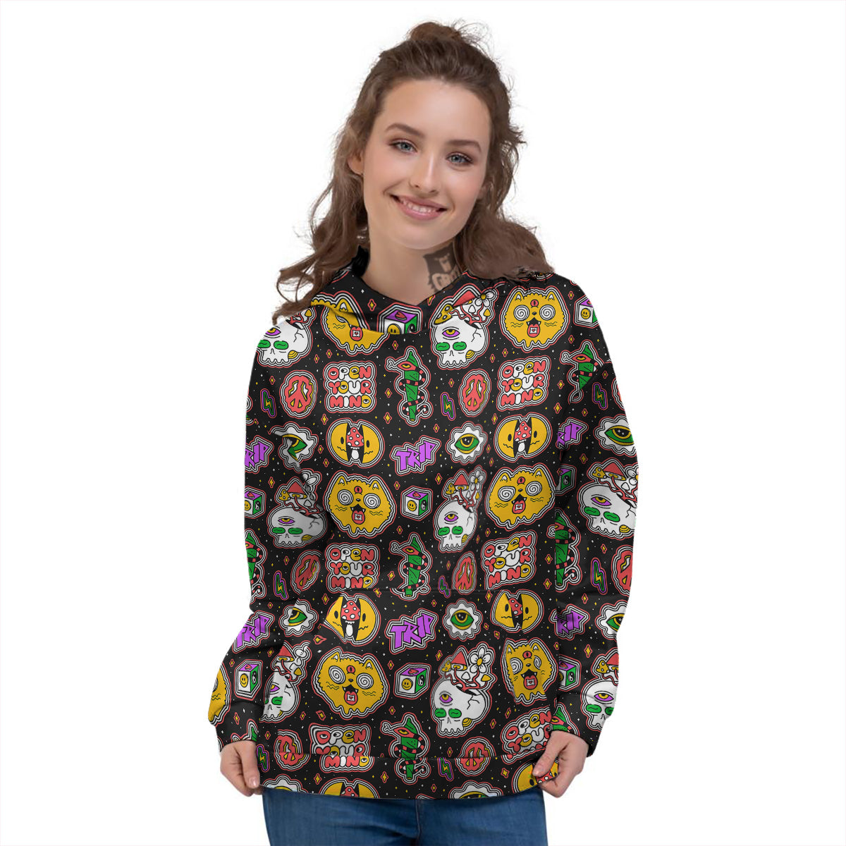 Psychedelic Funny Crazy Colorful Print Pattern Women's Hoodie-grizzshop