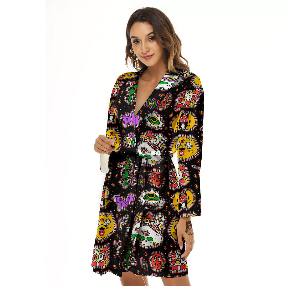 Psychedelic Funny Crazy Colorful Print Pattern Women's Robe-grizzshop