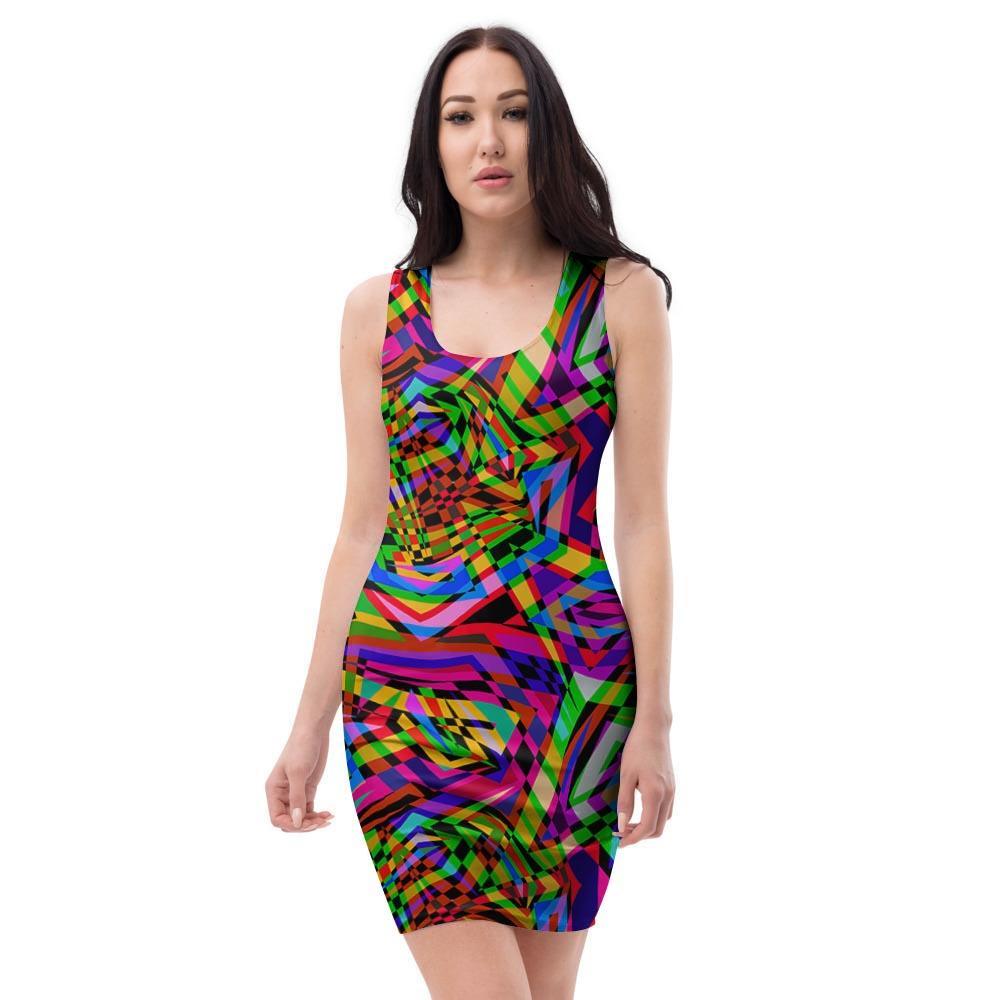 Psychedelic Geometric Multicolor Bodycon Dress-grizzshop
