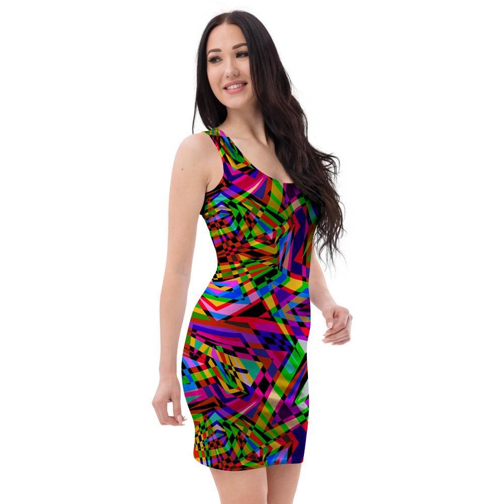 Psychedelic Geometric Multicolor Bodycon Dress-grizzshop