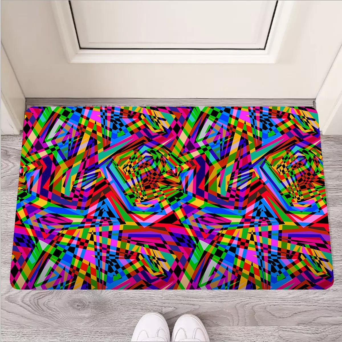 Psychedelic Geometric Multicolor Door Mat-grizzshop