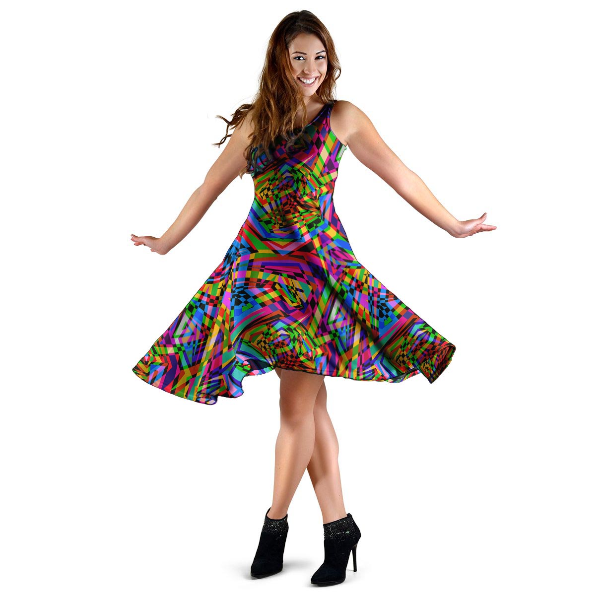 Psychedelic Geometric Multicolor Dress-grizzshop