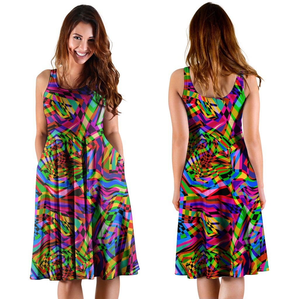 Psychedelic Geometric Multicolor Dress-grizzshop