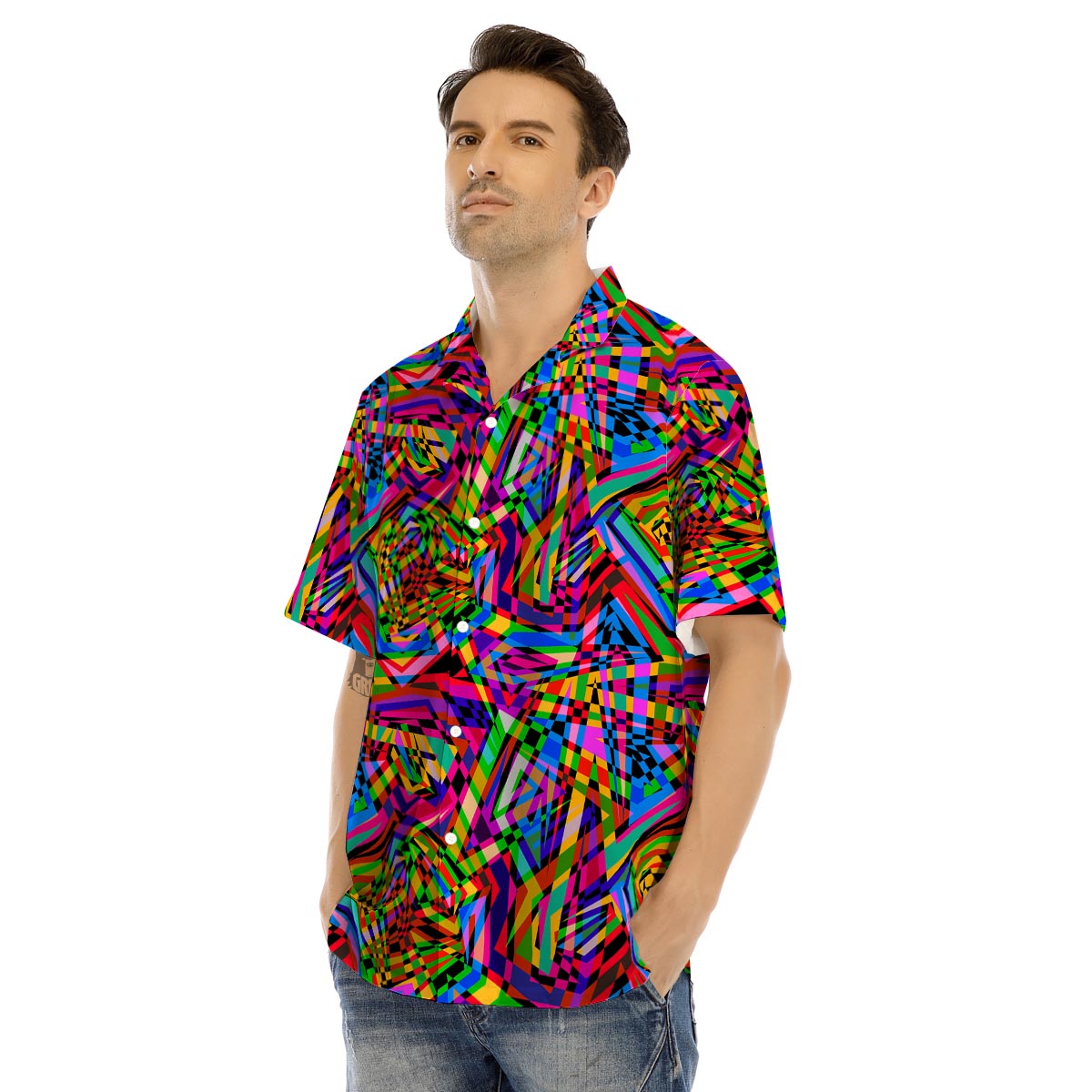 Psychedelic Geometric Multicolor Men’s Hawaiian Shirt-grizzshop