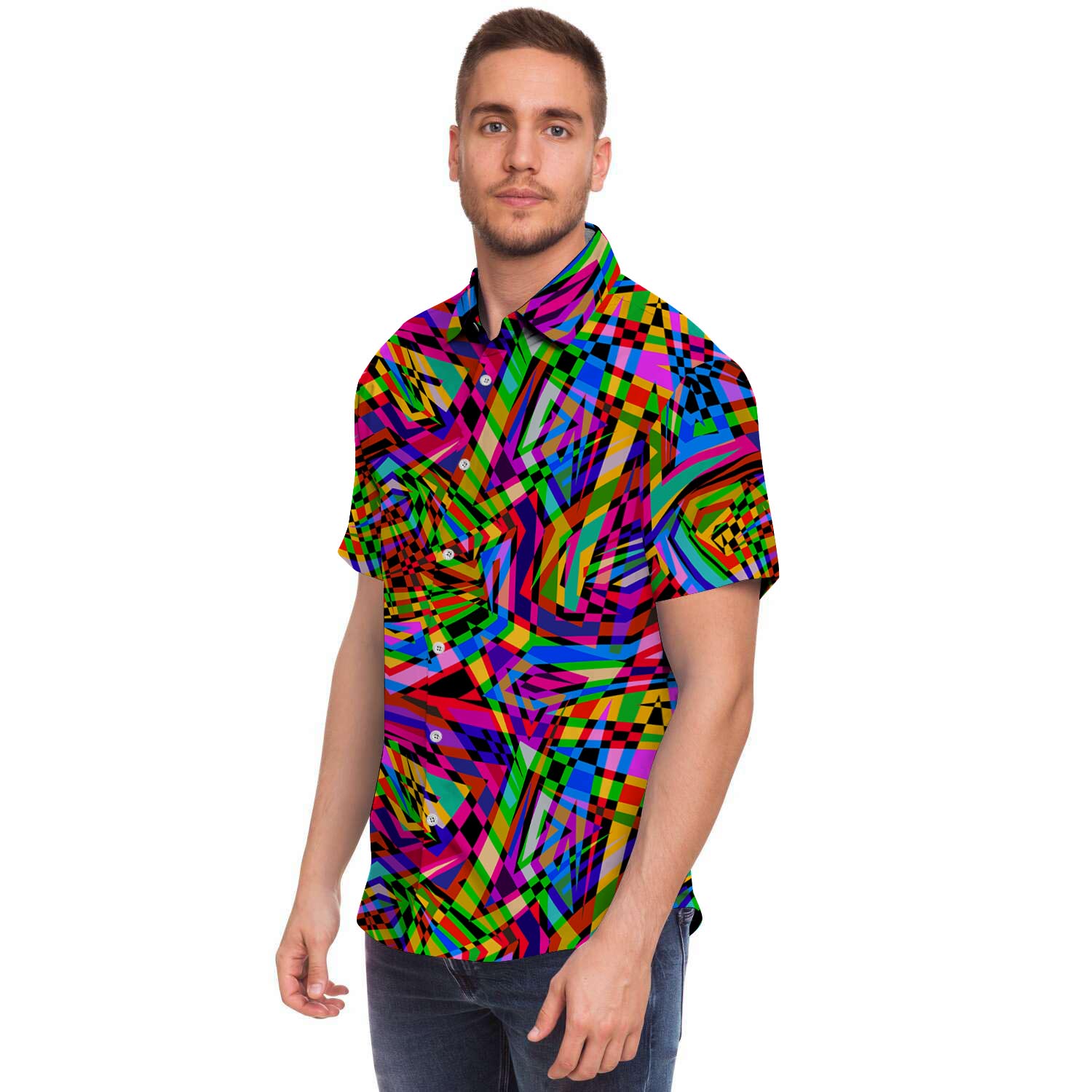 Psychedelic Geometric Multicolor Men's Short Sleeve Shirt-grizzshop