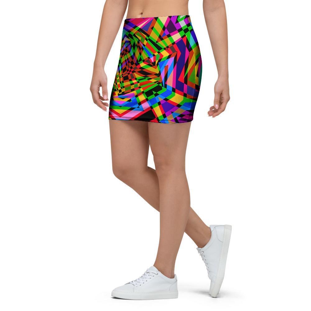 Psychedelic Geometric Multicolor Mini Skirt-grizzshop