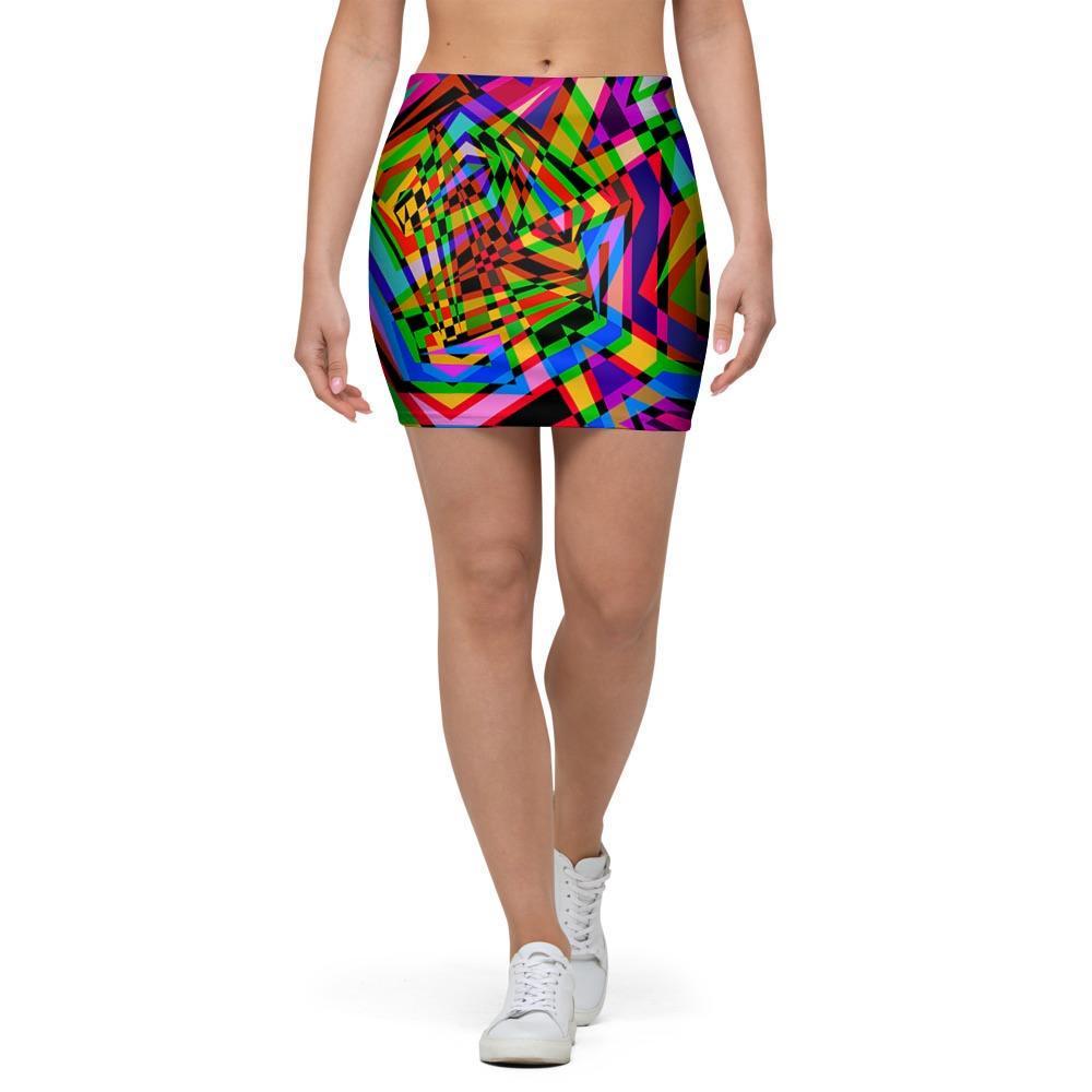 Psychedelic Geometric Multicolor Mini Skirt-grizzshop
