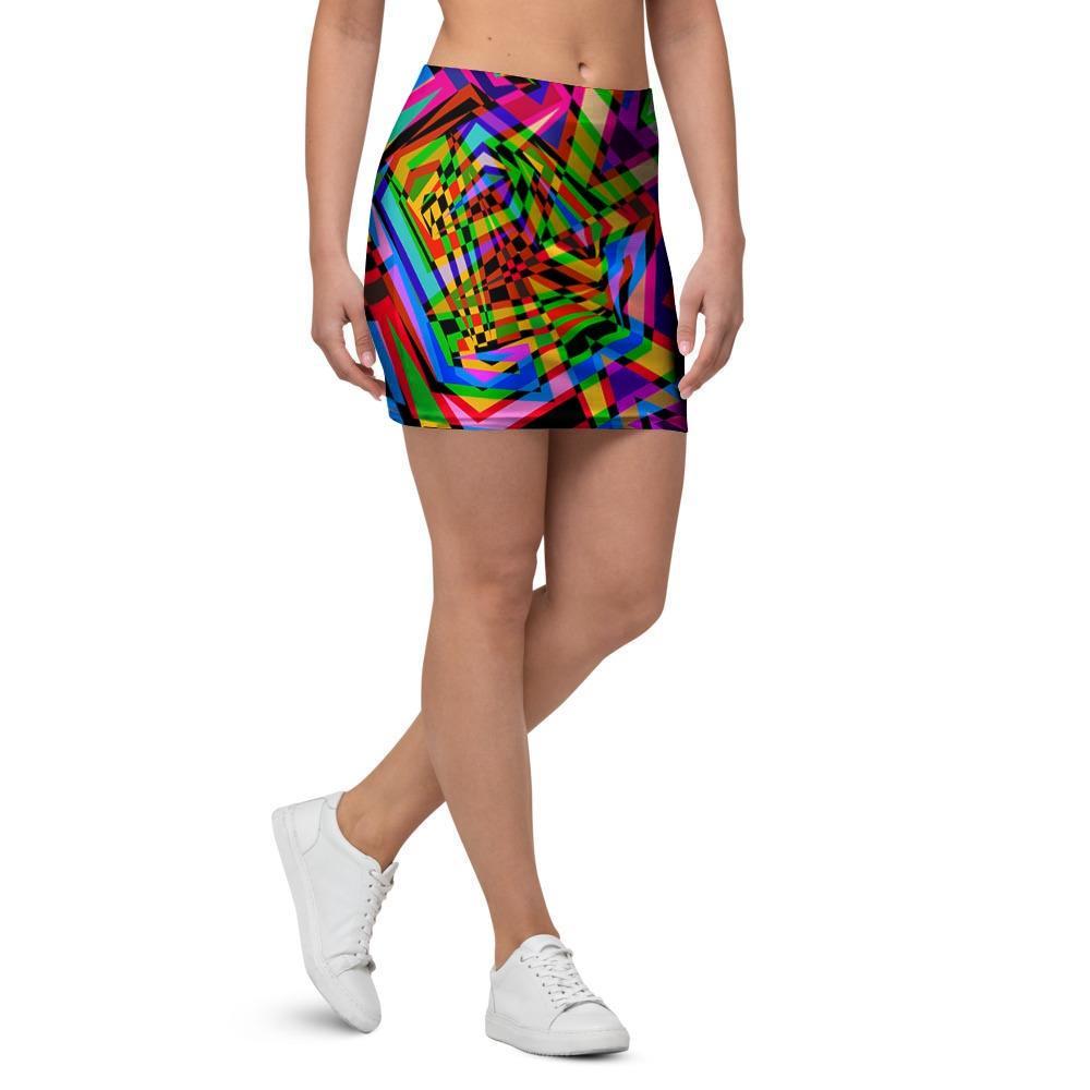 Psychedelic Geometric Multicolor Mini Skirt-grizzshop