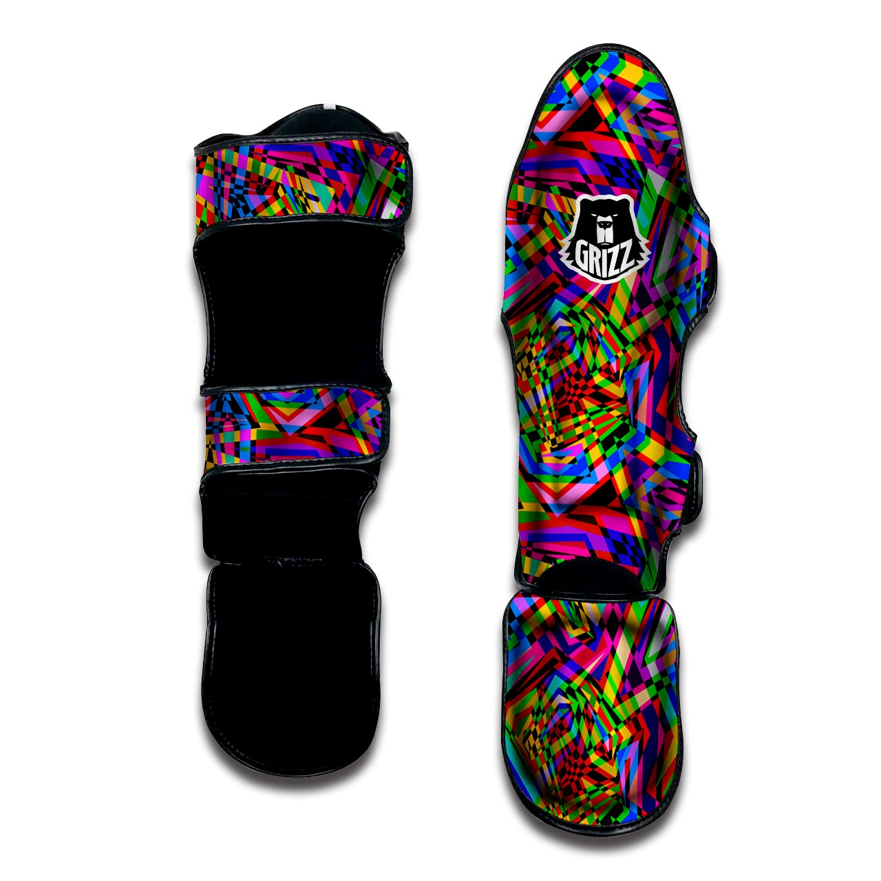 Psychedelic Geometric Multicolor Muay Thai Shin Guard-grizzshop