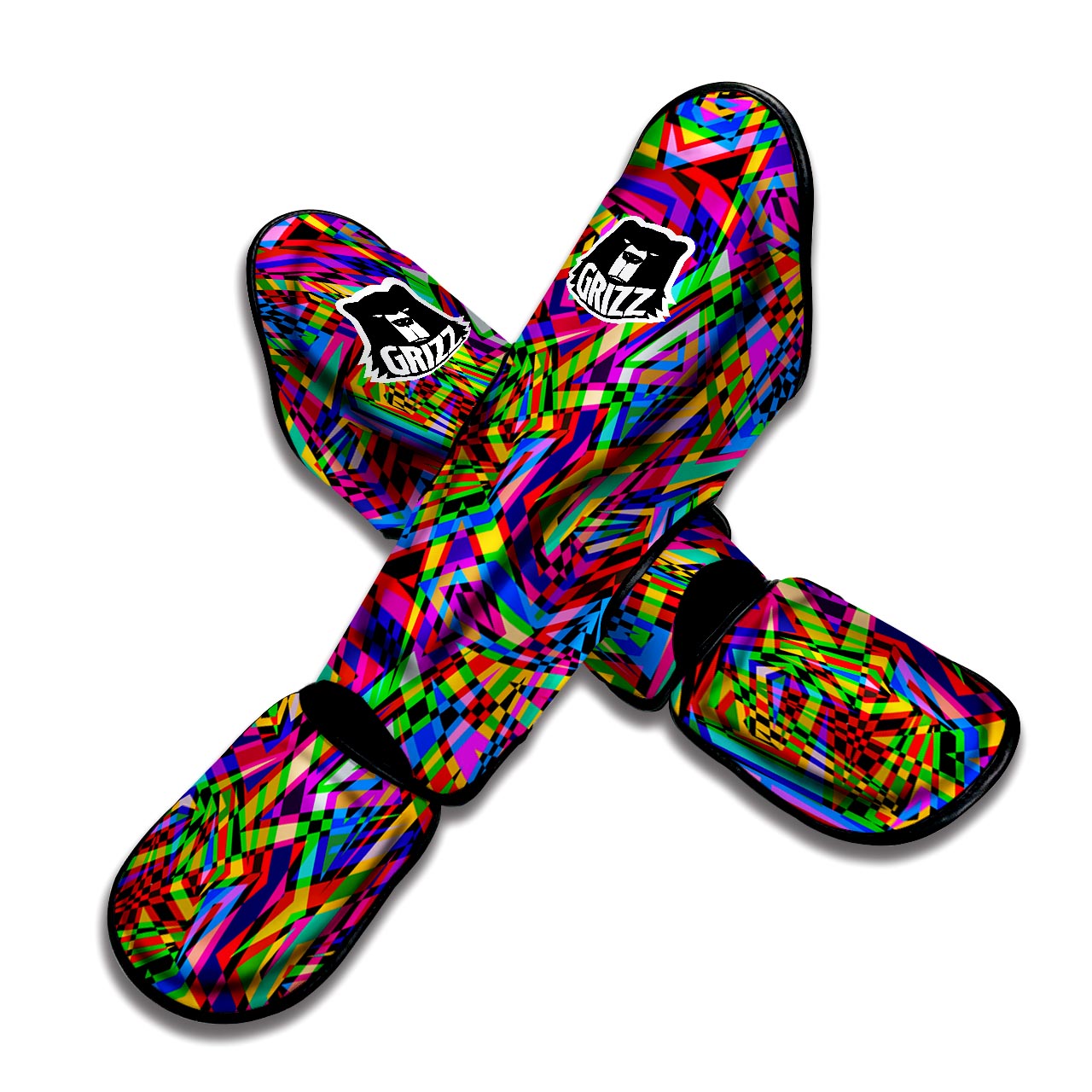 Psychedelic Geometric Multicolor Muay Thai Shin Guard-grizzshop