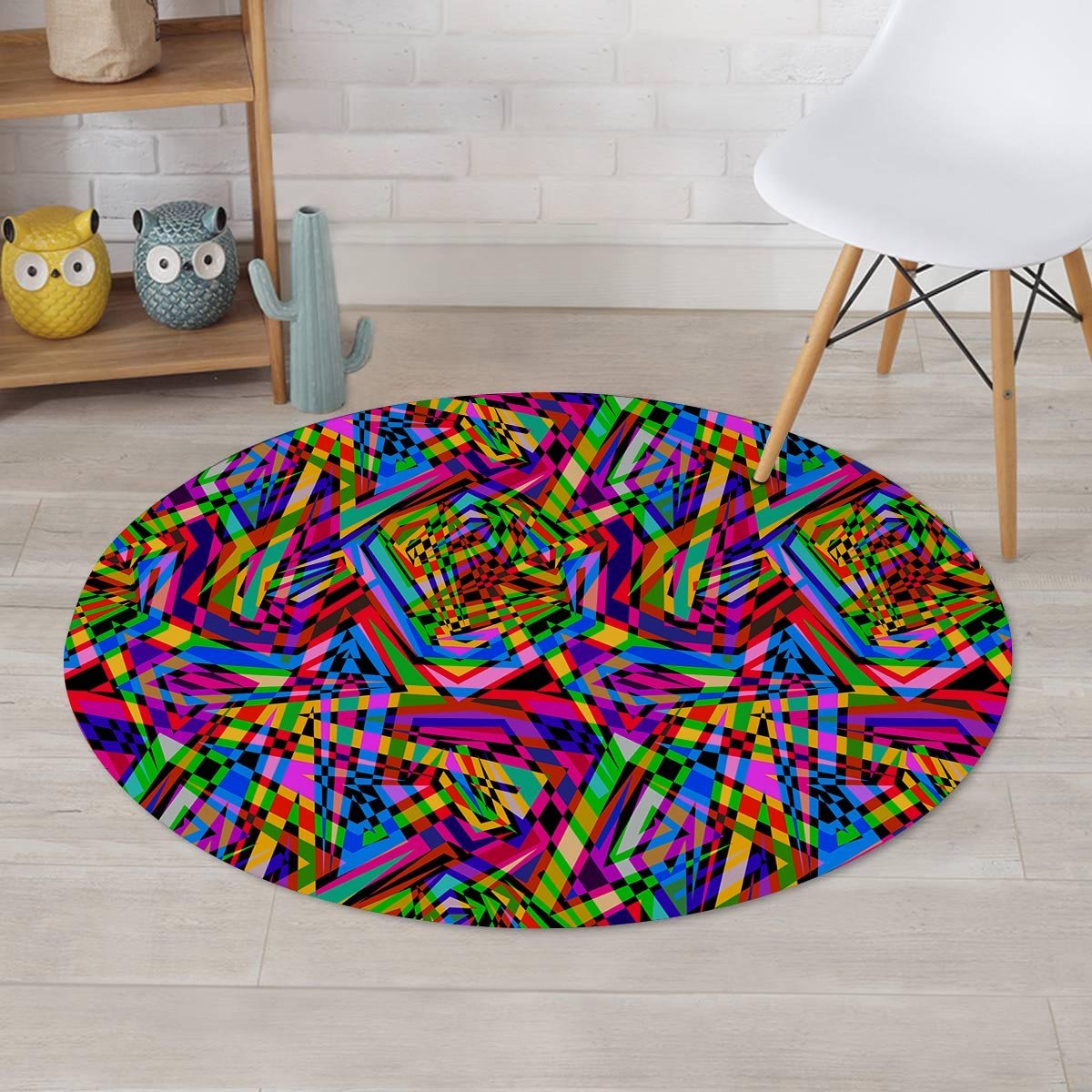 Psychedelic Geometric Multicolor Round Rug-grizzshop