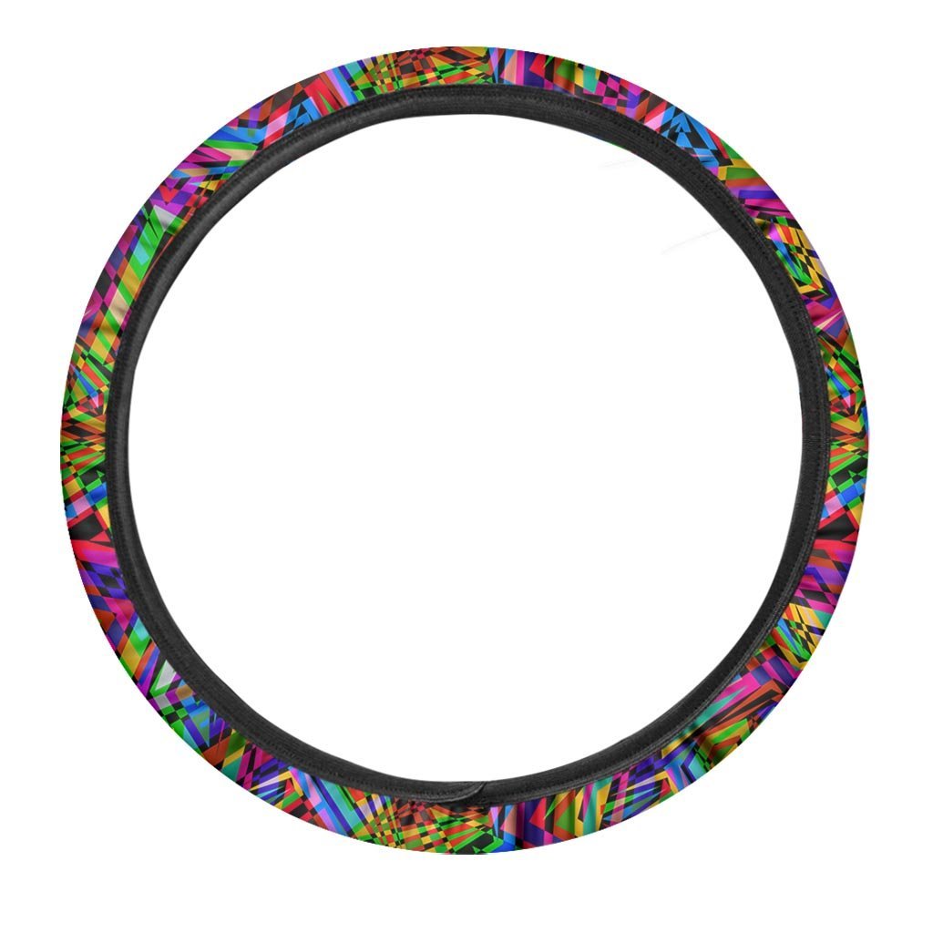 Psychedelic Geometric Multicolor Steering Wheel Cover-grizzshop