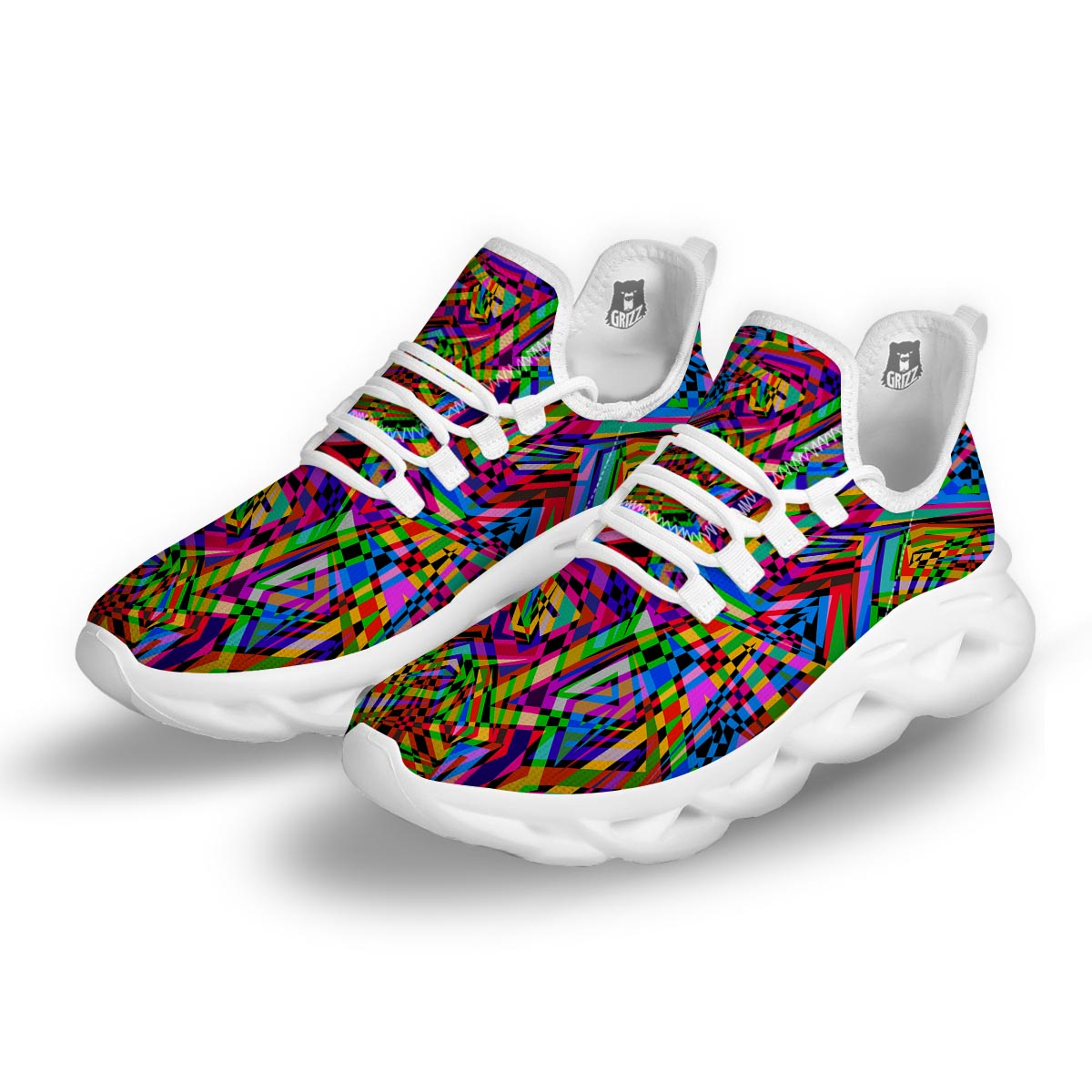 Psychedelic Geometric Multicolor White Running Shoes-grizzshop