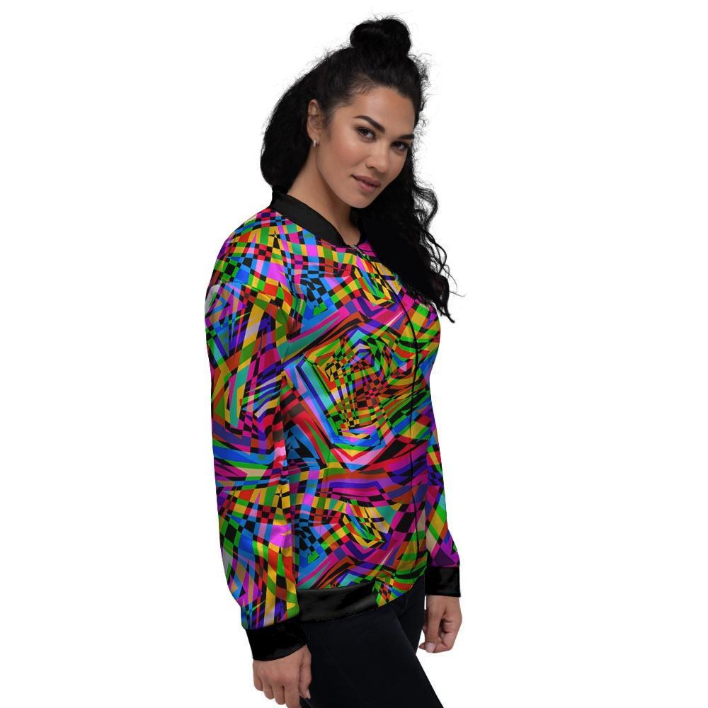 Psychedelic Geometric Multicolor Women's Bomber Jacket-grizzshop