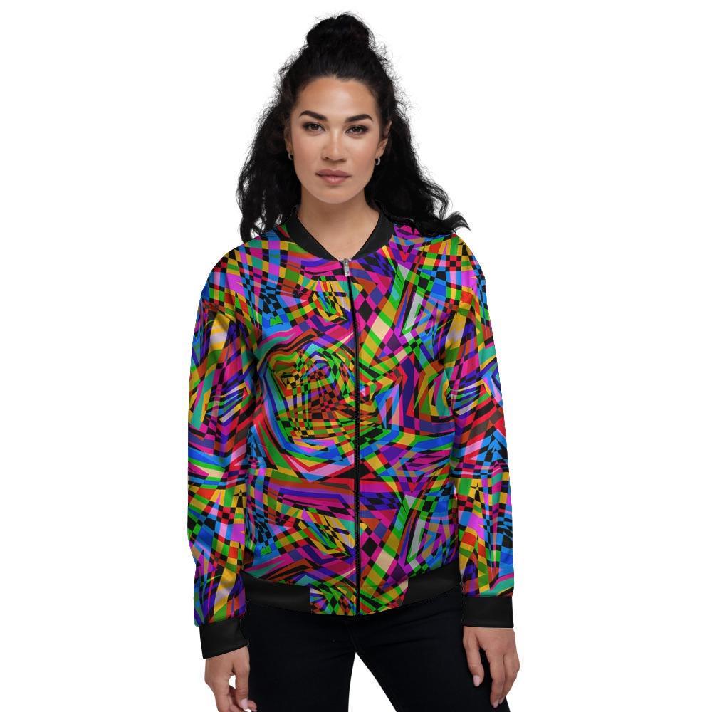 Psychedelic Geometric Multicolor Women's Bomber Jacket-grizzshop
