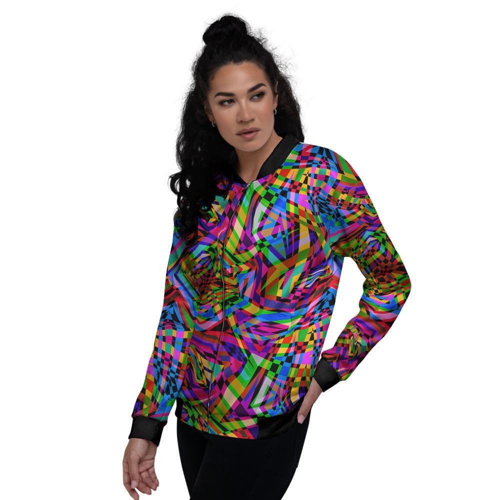 Psychedelic Geometric Multicolor Women's Bomber Jacket-grizzshop