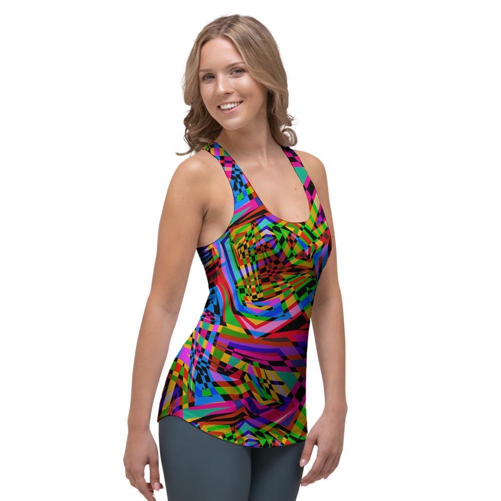 Psychedelic Geometric Multicolor Women's Racerback Tank Top-grizzshop