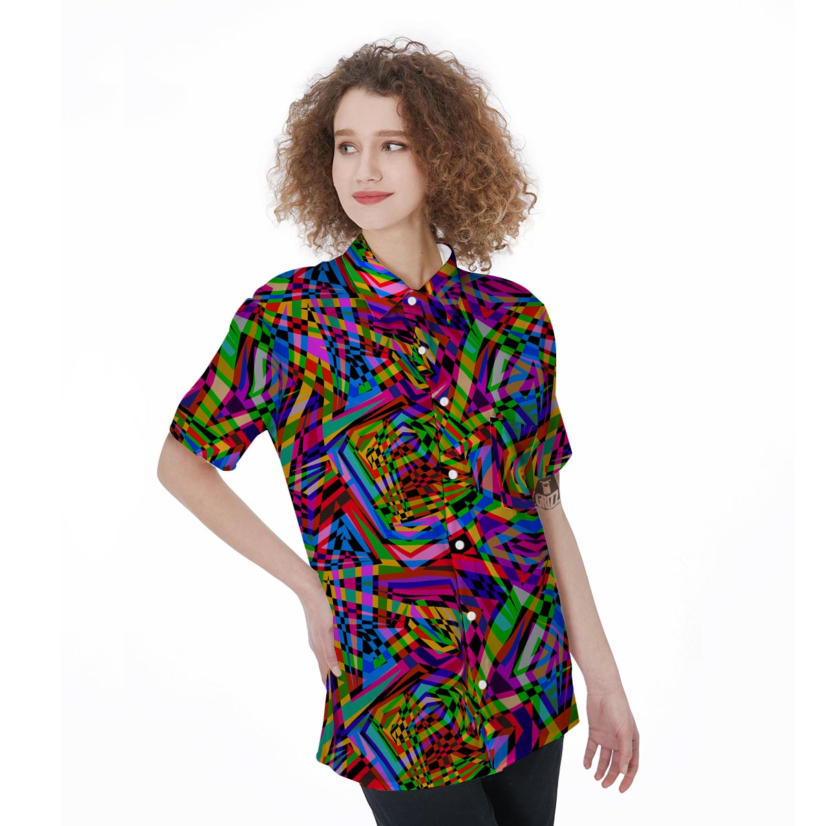 Psychedelic Geometric Multicolor Women's Short Sleeve Shirts-grizzshop