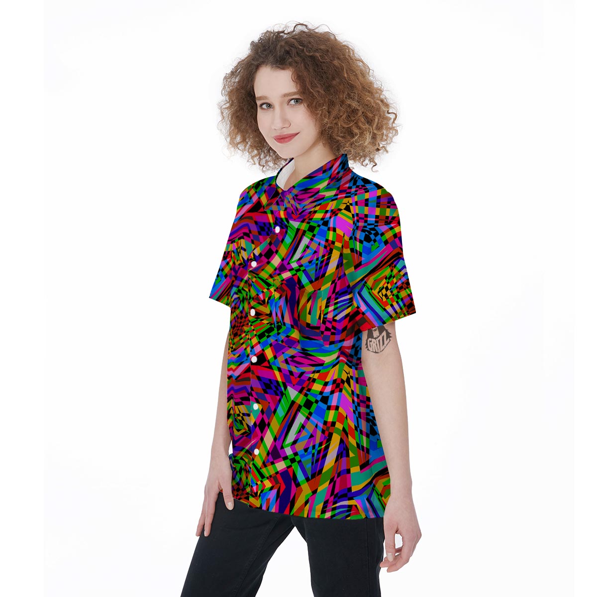 Psychedelic Geometric Multicolor Women's Short Sleeve Shirts-grizzshop