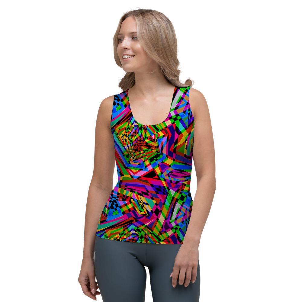 Psychedelic Geometric Multicolor Women's Tank Top-grizzshop