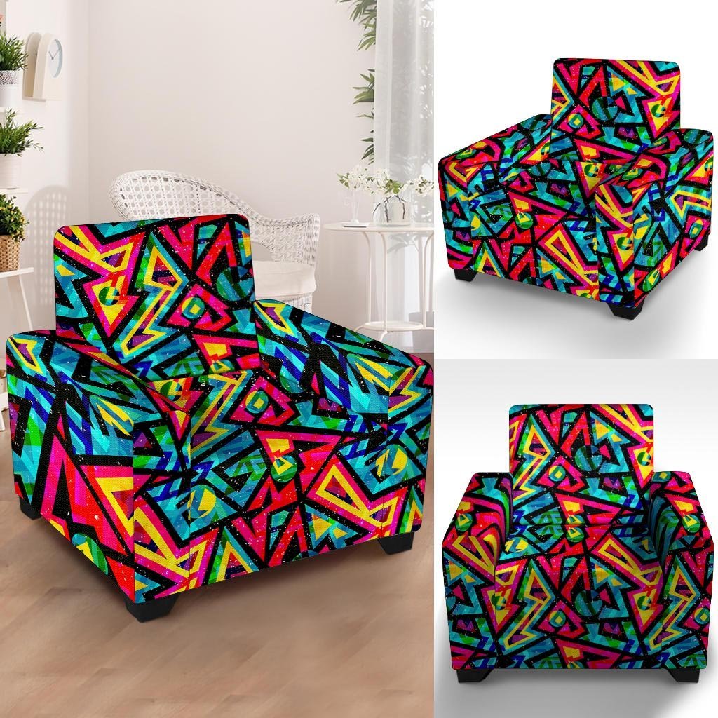 Psychedelic Geometric Print Armchair Cover-grizzshop