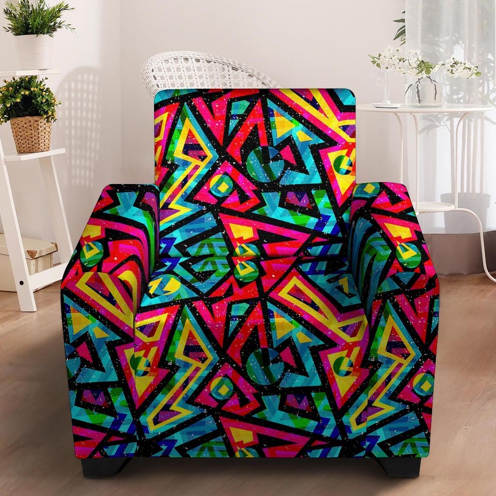 Psychedelic Geometric Print Armchair Cover-grizzshop