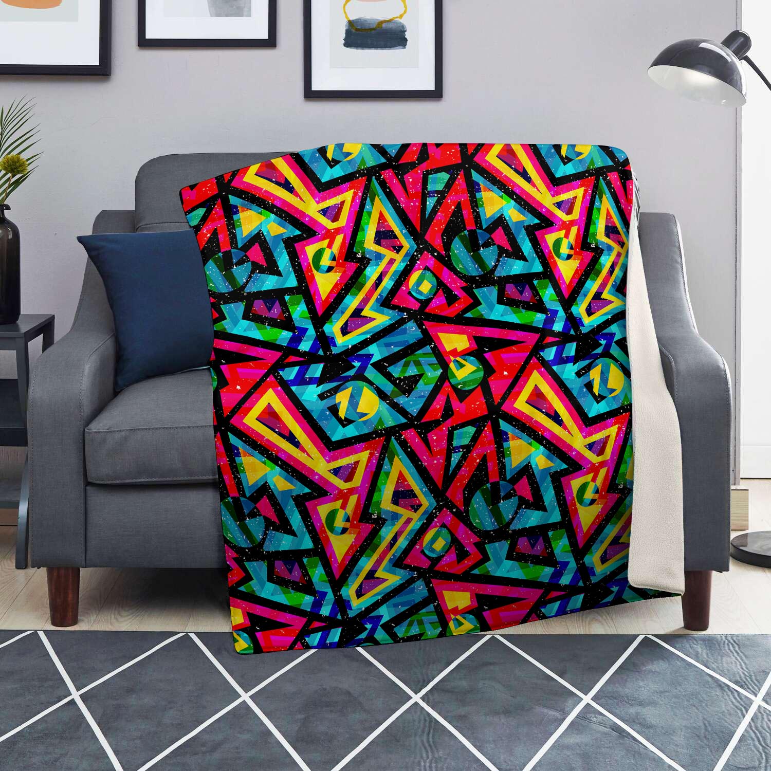 Psychedelic Geometric Print Blanket-grizzshop