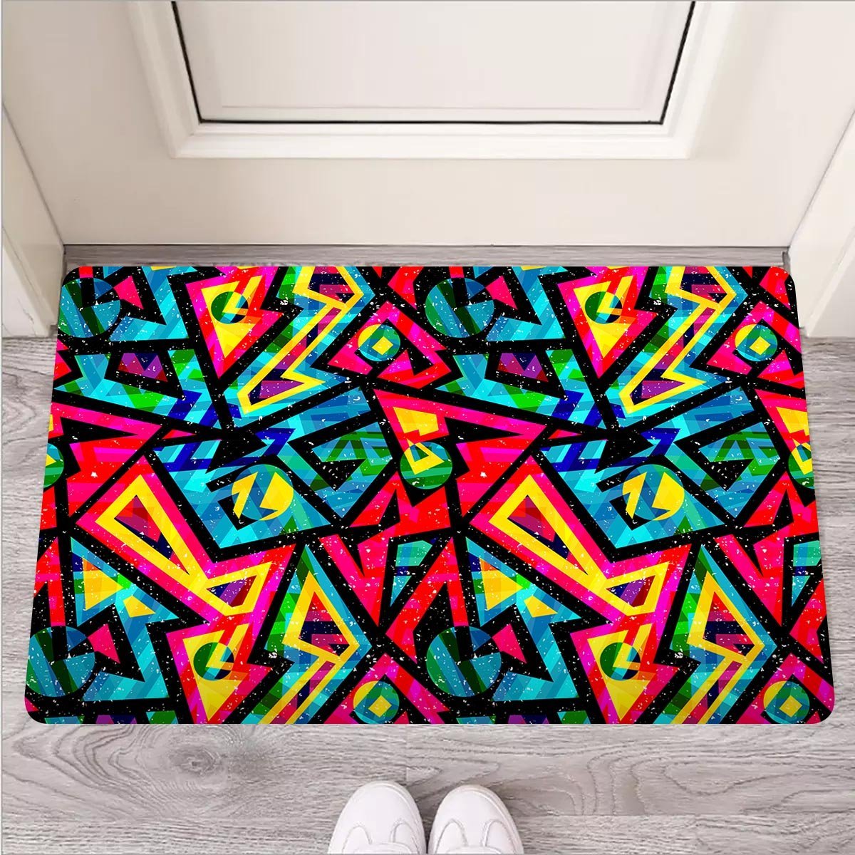 Psychedelic Geometric Print Door Mat-grizzshop