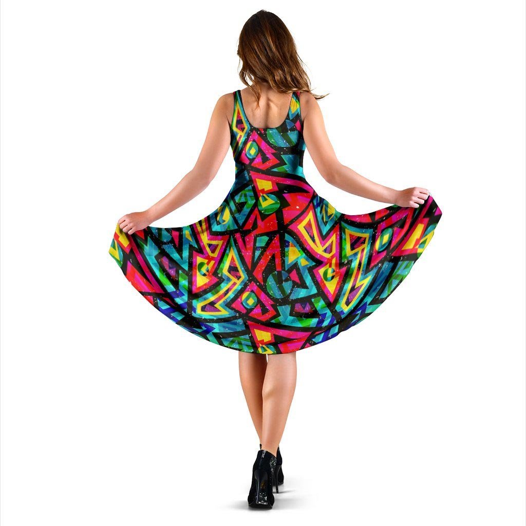 Psychedelic Geometric Print Dress-grizzshop